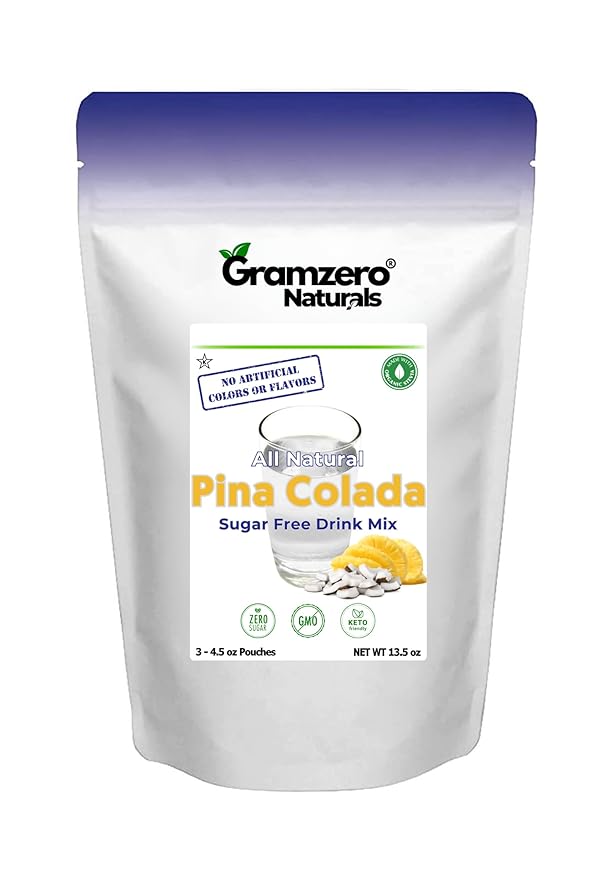 GramZero All Natural Pina Colada Zero Calorie Sugar Free Drink Mix, Great For Nutrition Club Loaded Tea, Stevia Sweetened