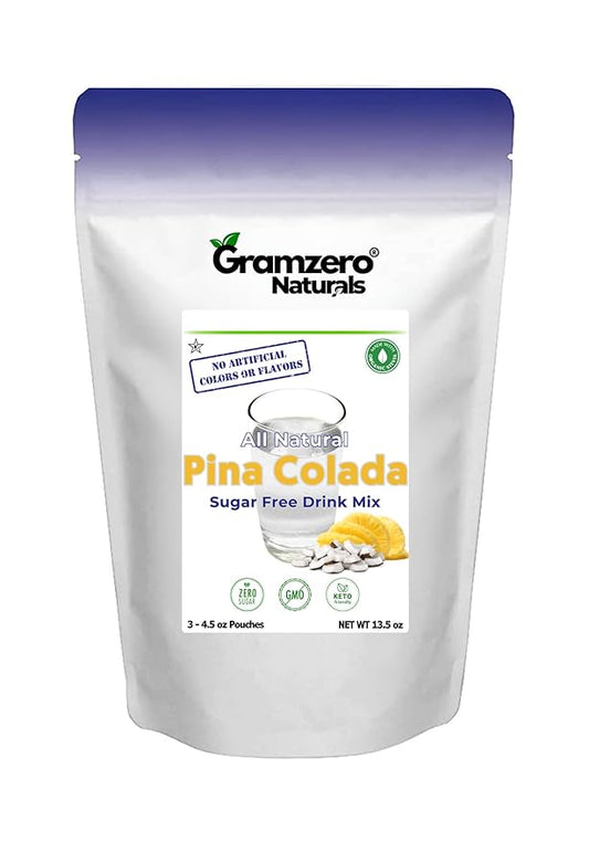 GramZero All Natural Pina Colada Zero Calorie Sugar Free Drink Mix, Great For Nutrition Club Loaded Tea, Stevia Sweetened