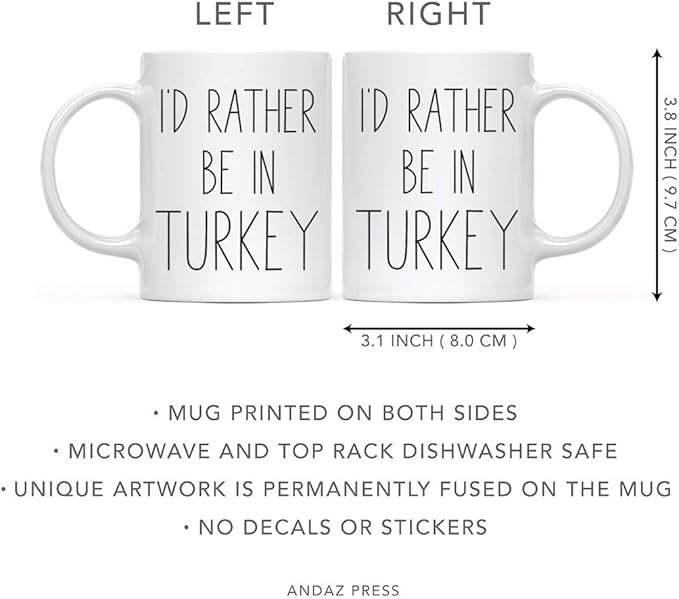 Andaz Press World Country Adventure 11oz. Coffee Mug Gift, I'd Rather Be in Turkey, 1-Pack, Summer Vacation Long Distance College Going Away Study Abroad Birthday Christmas Gifts