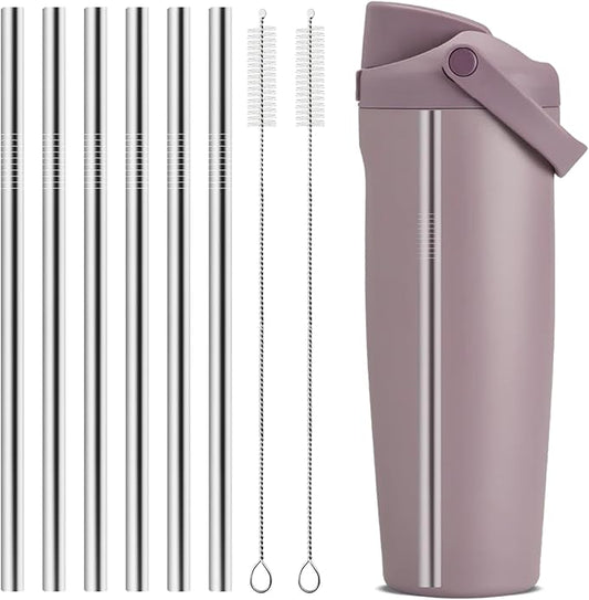 6Pcs Metal Straw Replacement Compatible With Owala FreeSip Sway 40oz Water Bottle, With 2 Straw Cleaner, Reusable Stainless Steel Straws for Owala