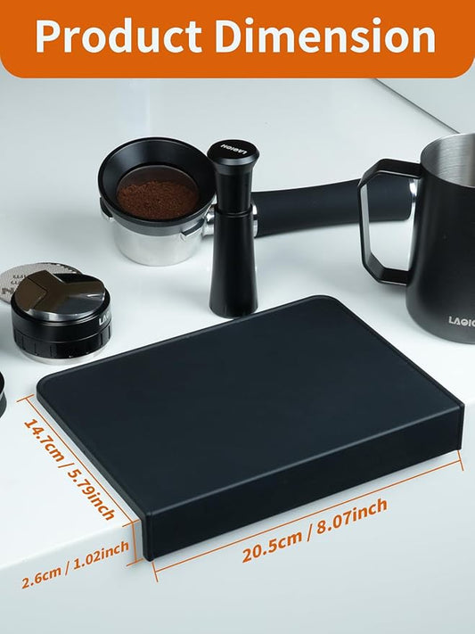 LAOION Espresso Tamping Mat, 8 * 6 Inch Black Silicone Coffee Tamper Mat, Waterproof and Heat Resistant Espresso Tamping Station For Countertop, Espresso Machine Accessories For Baristas