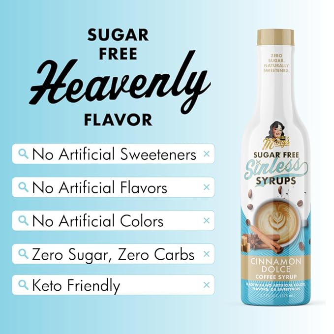 Sugar Free Cinnamon Dolce Coffee Syrup - Stevia Based, No Sugar Alcohols or Sucralose, No Artificial Sweeteners, Natural Ingredients, Coffee Tea Cocoa Dessert, Keto Friendly, 1 Pack