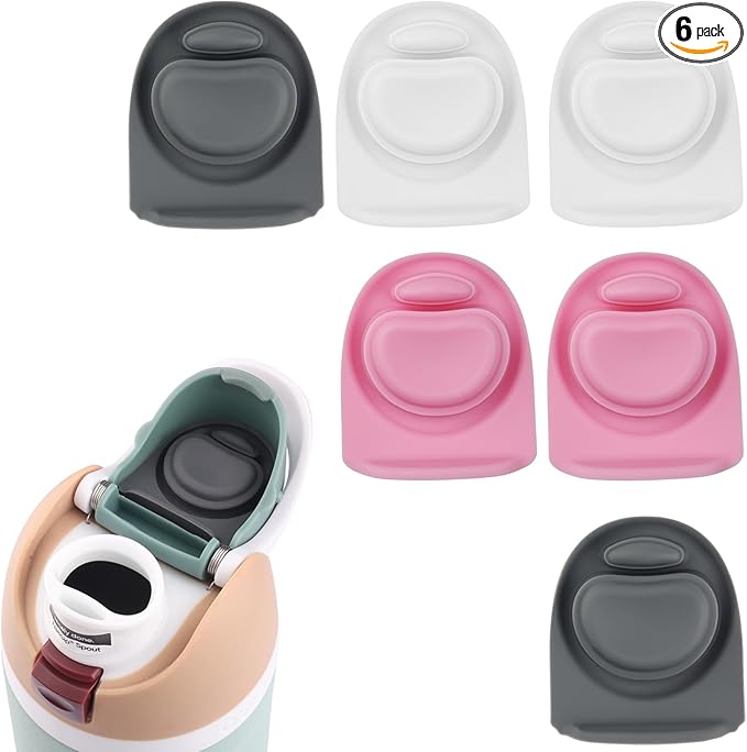 Joshey 6 Pack Rubber Seal Replacement Stopper, Compatible with Owala Freesip 24oz 32oz Water Bottle Spout Cap-Silicone Gasket Replacement Parts (Gray,White,Pink)