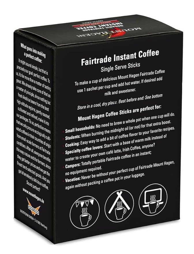 Mount Hagen 25 Count Single Serve Instant Coffee Packets | Organic Medium Roast Arabica Beans | Eco-friendly, Fair-Trade [25 sticks/1.76oz/50g]
