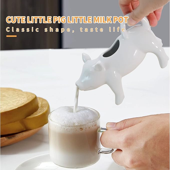Ceramic Milk Pitcher, Pig-Shaped Porcelain Creamer Pitcher, Cute Animal Coffee Milk Sauce Jug for Home Kitchen and Outdoor Use - 6.41In 150ML