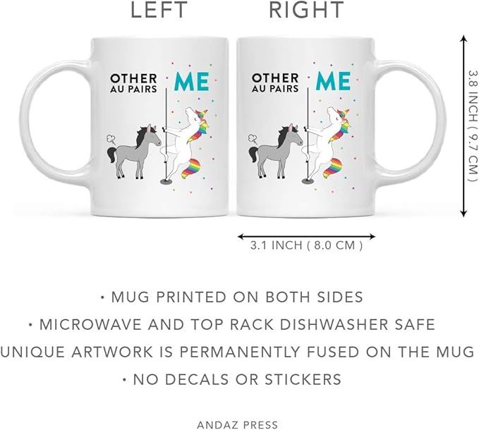 Andaz Press Funny Quirky 11oz. Ceramic Coffee Tea Mug Thank You Gift, Other Au Pairs Me, Horse Unicorn, 1-Pack, Birthday Christmas Gift Ideas Coworker Him Her, Gift Box