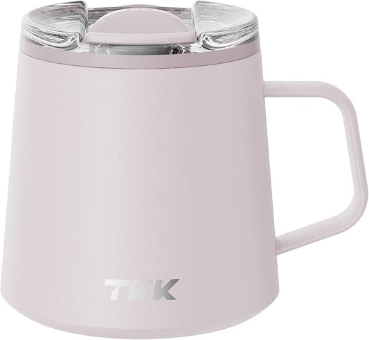 TKK 12 oz Insulated Coffee Mug with Handle Ceramic Coating Detachable Slider Lid Stainless Steel Tumbler Double Wall Vacuum Travel Cup