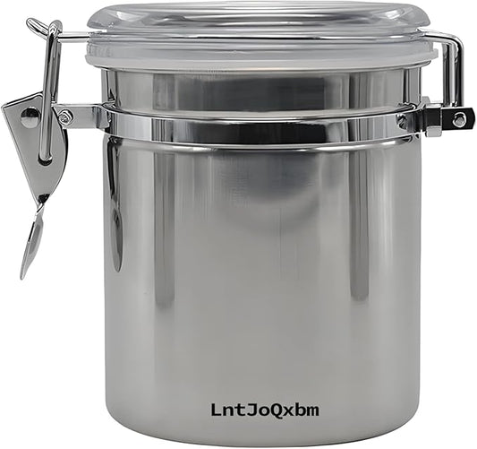 Stainless Steel Vacuum Seal Coffee Canister With Clear Lid, Airtight Food Storage Container With Locking Clamp for Coffee Beans, Tea, Cereal, Nuts (Stainless Steel With Clear Lid, 28.6 fl oz / 850ml)