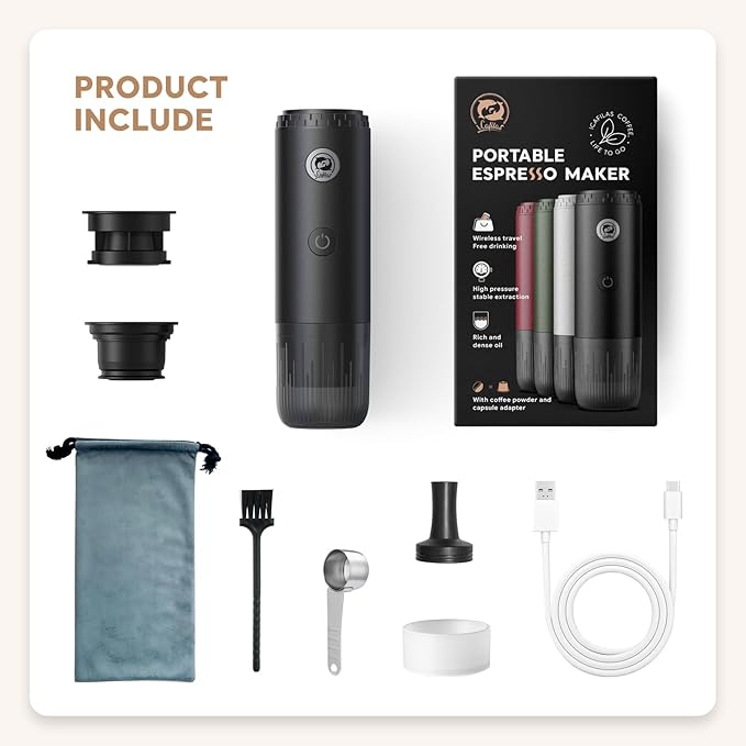 Portable Espresso Maker with Self Heating, 19 Bar Electric Travel Coffee Maker for Camping&Car, 2-in-1 Mini Espresso Machine Compatible with Nespresso Capsules & Ground Coffee, 7800mAh Battery, Black