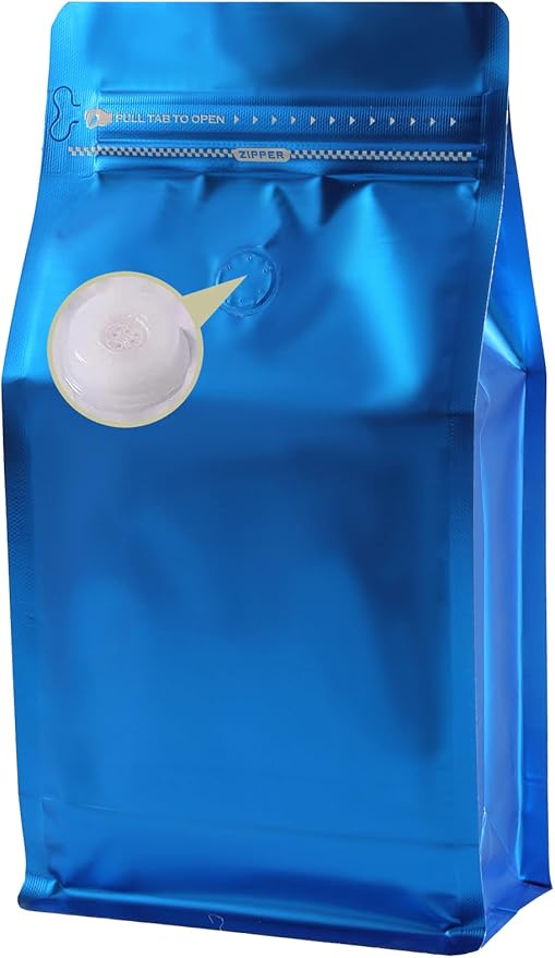 Coffee Bags with Valve(16 oz,1 lb,100pcs) Navy Blue High Barrier Aluminumed Foil Flat Bottom Heat Sealed Coffee Beans Packaging Bags Side Zipper Resealable Bags for Home or Business
