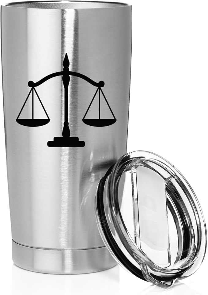 Smooth Body Tumbler Stainless Steel Vacuum Insulated Travel Mug Cup Gift Scales of Justice Lawyer Paralegal Judge (Stainless Steel, 20 oz)