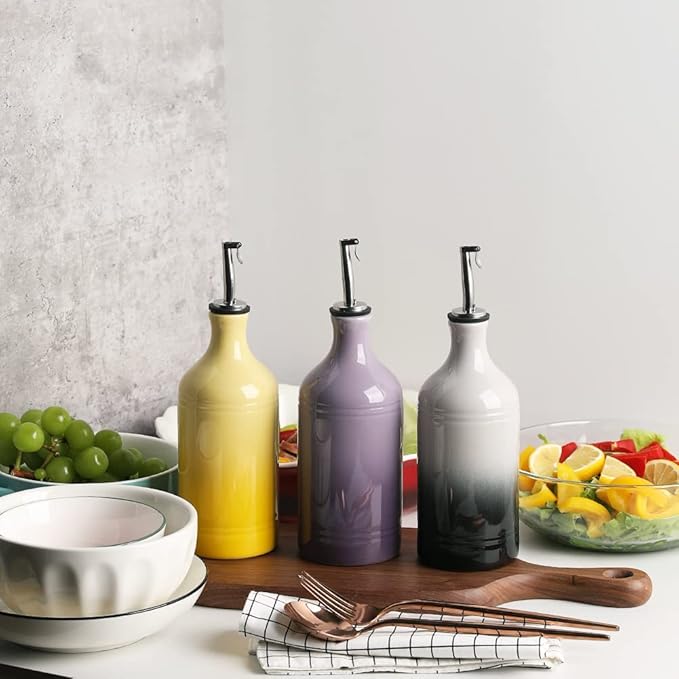 Sweejar Ceramic Olive Oil Dispenser Bottle, Opaque Oil Cruet Protects to Reduce Oxidation, Suitable for Storage Vinegar, Coffee Syrups & Other Liquids, Pack of 1, 15.5 Fl Oz(Gradient Yellow)