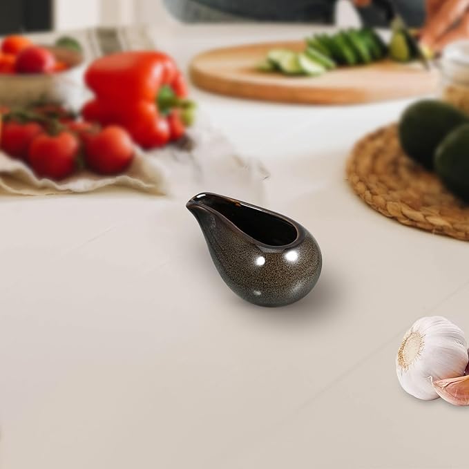 Amosfun 3.4 Oz Ceramic Creamer Pitcher Small Sauce Server Porcelain Dipping Pot with Lid for Kitchen Dining and Entertaining
