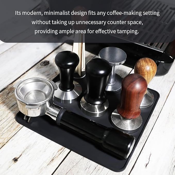 Acoeitl Non-Slip Silicone Espresso Coffee Tamper Mat 5.9x7.87inch Coffee Powder Pad Coffee Press Counter Mat Espresso Machine Tamp Mat Tamping Mat for Barista Tools and Accessories (Black）