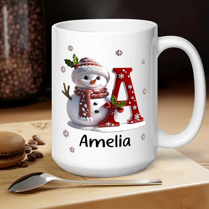 Joymade Personalized Ceramic Coffee Mug, Funny Custom Mug for Bestie, Friends, Couple, Coworker, Snowman Lovers (Snowman Merry Christmas)