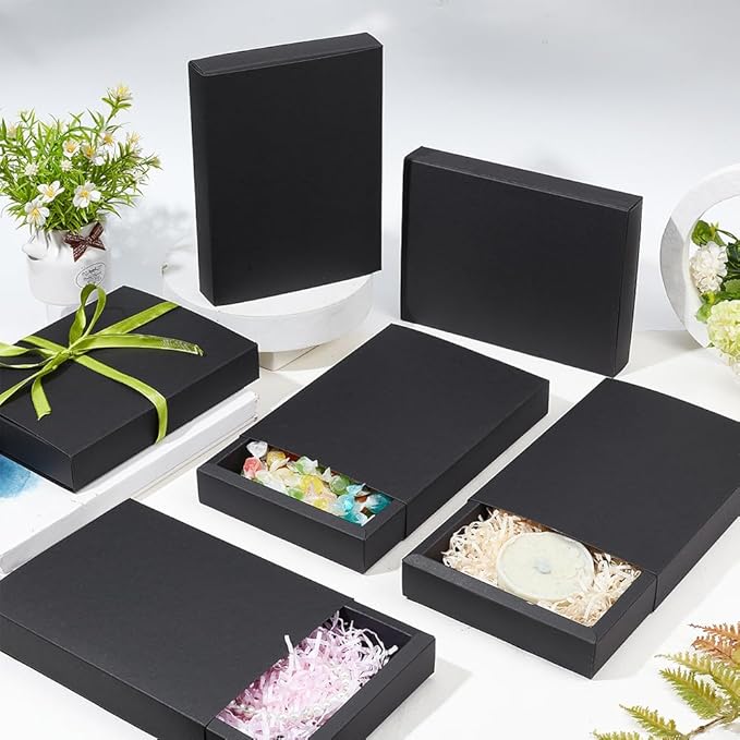 BENECREAT 10 Pack Kraft Paper Drawer Box 20x15x3cm Black Soap Jewelry Candy Treat Snacks Boxes Small Gift Boxes for Valentine's Day Wedding Party Favors, Gift Packaging