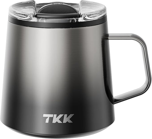TKK 12 oz Insulated Coffee Mug with Handle Ceramic Coating Detachable Slider Lid Stainless Steel Tumbler Double Wall Vacuum Travel Cup