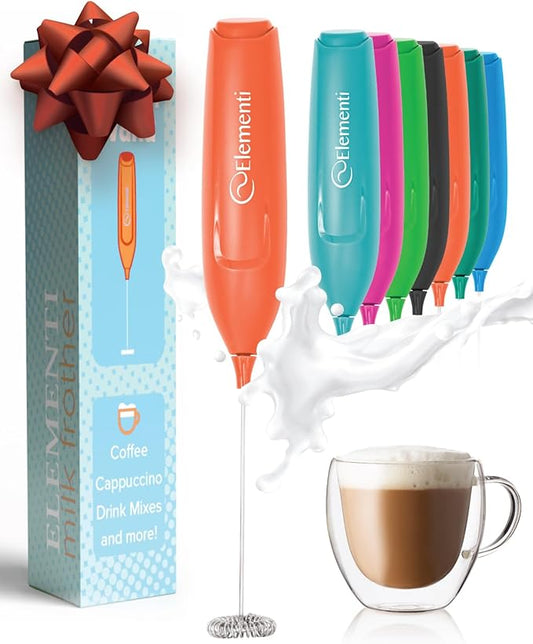 Elementi Powerful Frother Wand – Lightweight Milk Frother & Drink Mixer Handheld, Matcha Whisk for Dreamy Lattes, Powerful Coffee Mixer Wand & Stirrer - Make Creamy Cappuccinos at Home (Orange)