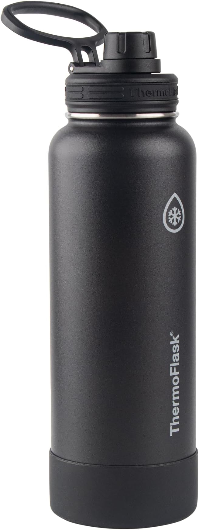 ThermoFlask Stainless Steel Water Bottles 2-Pack - Double-Wall Vacuum Insulated 40 oz BPA-Free Spout Lids - Keeps Drinks Cold 24 Hrs, Hot 12 Hrs - Leakproof, Dishwasher Safe, Black/Rose Purple