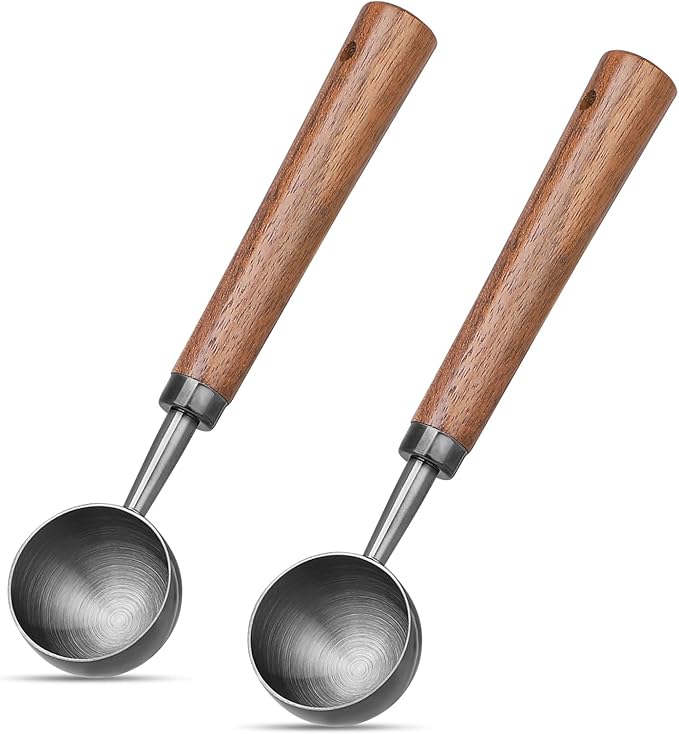 2Pcs 15ml Coffee Measuring Scoop Spoon Ground Coffee Scoop 304 Stainless Steel Tablespoon Measuring Spoon with Vintage Walnut Handle