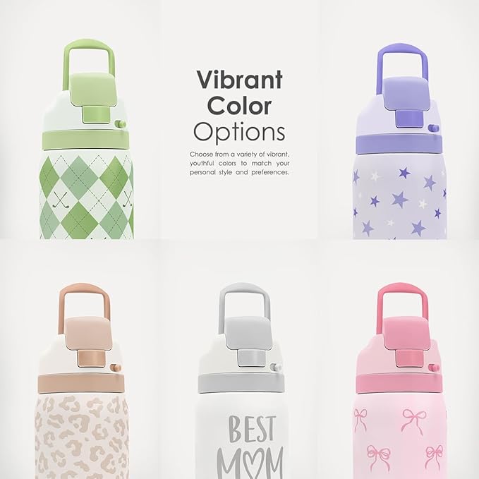 Tennis Insulated Stainless Steel Water Bottle with Straw for Sports and Travel, 32oz, Gifts for Tennis Lover Women Girls Friends Teens Birthday Christmas