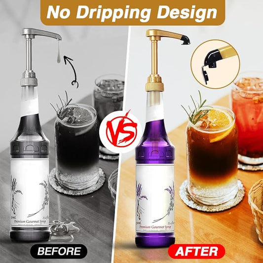 12 pcs Syrup Pumps with Cap to Avoid Dripping, Leak Proof Coffee Syrup Dispenser, Fits 25.4 Oz/750ml Coffee Flavoring Syrup Bottles, Great for Home & Coffee Bar Drinking Mixes, Cocktails, Beverage