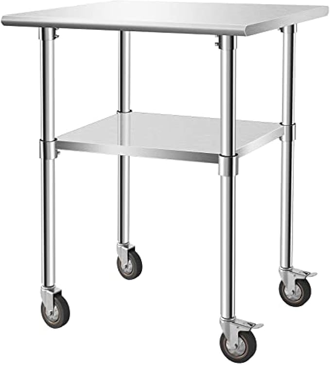 Stainless Steel Table - Metal Table Cart - Commercial Workbench with Caster Wheel - NSF Certified - for Restaurant, Warehouse, Home, Kitchen, Garage,36''x30''