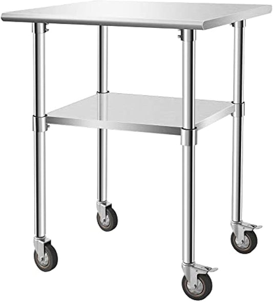 Stainless Steel Table - Metal Table Cart - Commercial Workbench with Caster Wheel - NSF Certified - for Restaurant, Warehouse, Home, Kitchen, Garage,36''x30''