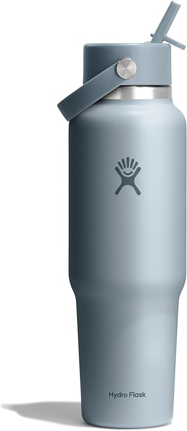 Hydro Flask Travel Water Bottle - Insulated Stainless Steel - Wide Straw Lid, Non Spill, Leakproof in 40 Oz Shale Gray