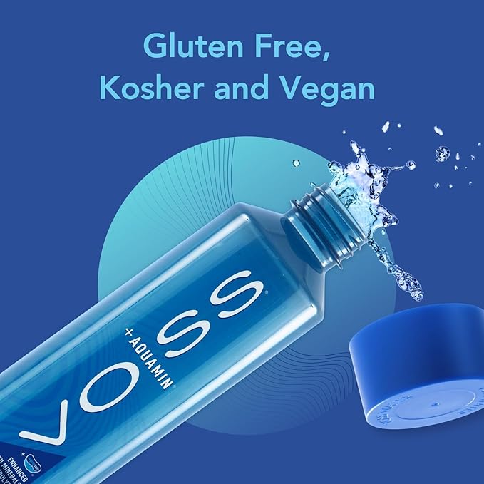 VOSS+ Aquamin Enhanced Water - Pack of 12 Bottles, 850ml Each - Purified Hydrating Water - 74 Trace Minerals & Electrolytes - Perfect for Active Lifestyles, at the Gym & on Hot Days - Recycled PET Bottle