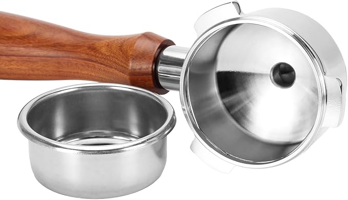 DIBTSA 54mm Portafilter Compatible with Breville RM-BES870XL, BES878BSS, BES840XL, BES840CBXL, BES840BSXL, BES810BSS, Double Spouts 3 Ears, Stainless Steel Head and Filter Basket and Wood Handle