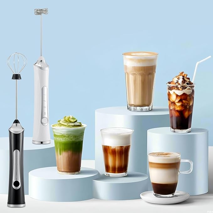 Handheld Milk Frother, 3 Heads ， Milk Frother Rechargeable, 3 Speed Adjustable Coffee Mixer Electric Handheld, Electric Whisk With Stand for Powder Drinks,Rechargeable Frother with Stand