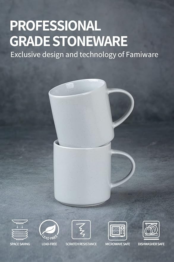 famiware Nebula 4 Pieces Coffee Mug, 14 oz Catering Mugs with Handle for Coffee, Tea, Cocoa, Milk, Light Gray