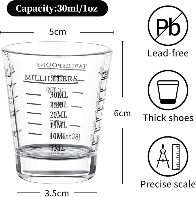 Shot Glasses Measuring cup Espresso Shot Glass Liquid Heavy Wine Glass 2 Pack 26-Incremental Measurement 1oz, 6 Tsp, 2 Tbs, 30ml (Black and Red)