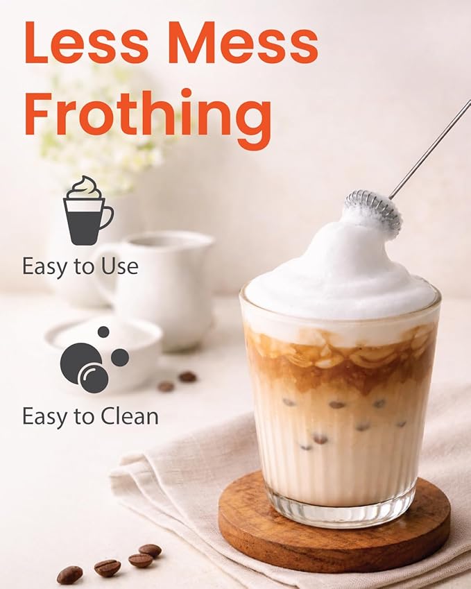 Elementi Powerful Frother Wand – Lightweight Milk Frother & Drink Mixer Handheld, Matcha Whisk for Dreamy Lattes, Powerful Coffee Mixer Wand & Blender Stirrer for Creamy Cappuccinos at Home (Lavender)