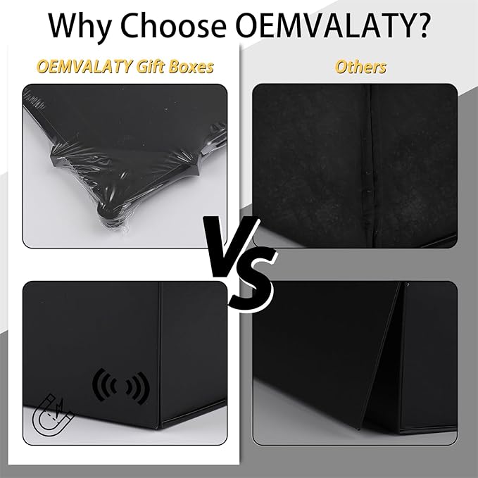 OEMVALATY Black Gift Box,12x10x5 Inches Gift Boxes with Lids for Presents with Magnetic Closure and Ribbon for Wedding,Storage,Birthday(5-Pack)