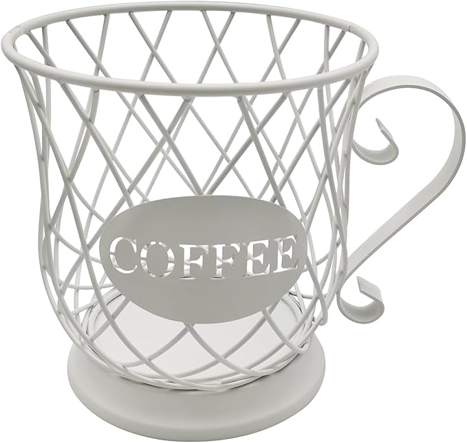K Cup Organizer, Coffee Pod Storage Basket - Holder for 35 Pods, White