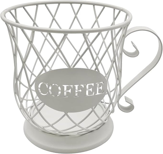 K Cup Organizer, Coffee Pod Storage Basket - Holder for 35 Pods, White
