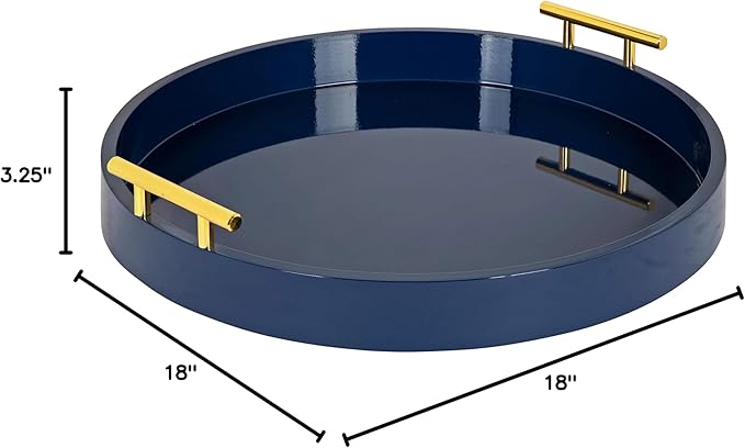 Kate and Laurel Lipton Modern Round Tray, 18" Diameter, Navy Blue and Gold, Decorative Accent Tray for Storage and Display