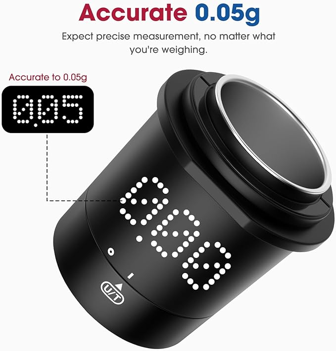 Mik-Nana Dosing Cup Scale with LED Display - Sleek Precision Digital Espresso Coffee Grounds Scale | Must-Have Home Barista Brewing Accessory & Ideal Gift for Coffee Lovers (Black)