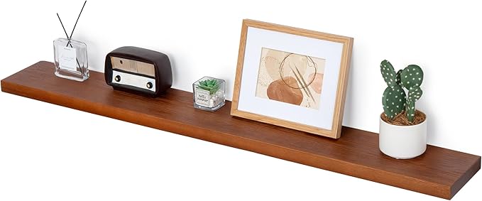 Marsmiles Wood Floating Shelves | 48 Inch Mahogan Wall Shelves Set of 1 | 48" W x 6.7" D Rustic Wooden Shelves for Bathroom Kitchen Living Room Bedroom