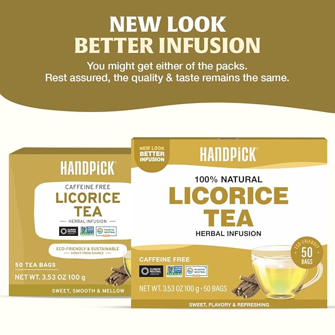 HANDPICK, Licorice Root Tea Bags (50 Count, 2g/tea bag) Licorice Tea | Non-GMO, Caffeine Free | Goodness of Cinnamon, Blackpepper, Clove, Cardamom & Ginger