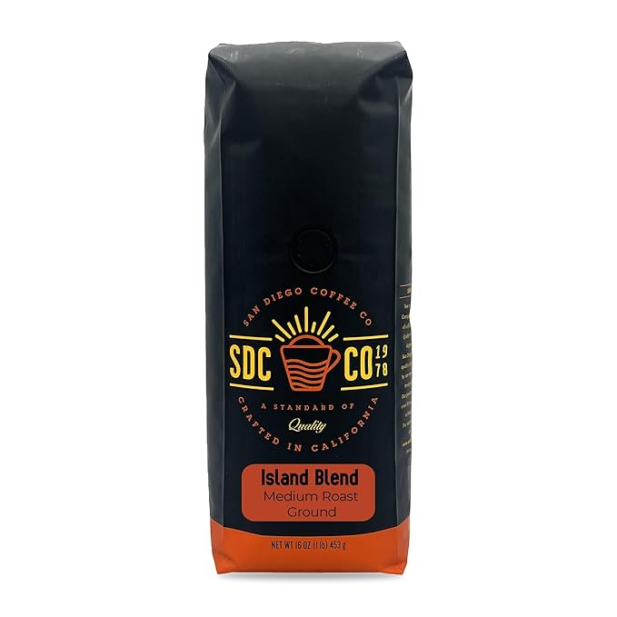 San Diego Coffee Island Blend, Medium Roast, Ground Coffee, 16-Ounce Bag Café molido tostado