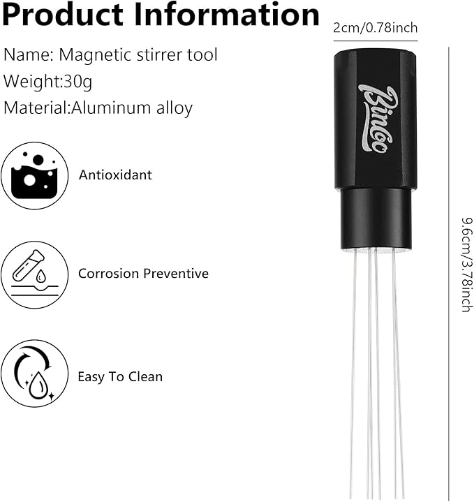 WDT Tool with Strong Magnetic - WDT Espresso Distribution Tool with 6 Stainless Steel Needles,Coffee Stirrer Tool for Barista (Black)