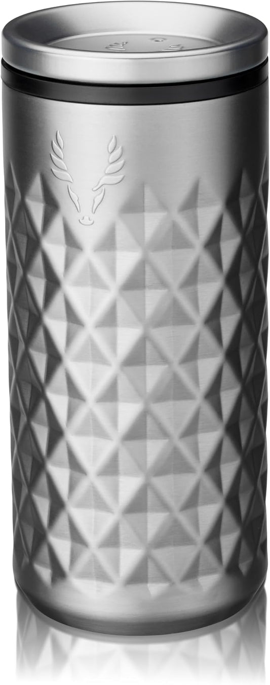 Viski Paragon Stainless Steel Highball Tumbler Cup with Lid, Insulated Ceramic Lined Metal Cocktail Glass for Patio, Outdoor Party, Wedding Gifts, Drink Lover Gifts, 16 oz Set of 1, Platinum