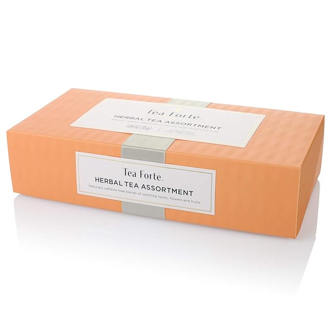 Tea Forte Premium Petite Presentation Box Gift Set Sampler, 10 Count, 2 of Each Blend Individually Wrapped Handcrafted Pyramid Infuser Bags, Herbal Tea