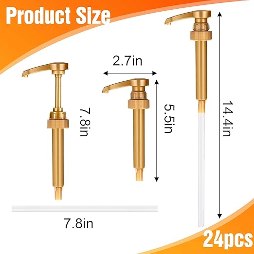 24 Pcs Gold Squirt Syrup Pump, Coffee Syrup Pump Dispenser Coffee Syrup Bottle 750ml 25.4oz Syrup Pump for Kitchen Dinning Bar Accessories