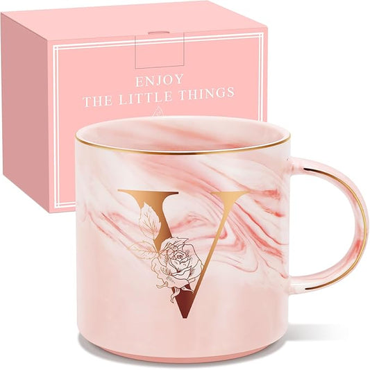 Valentines Day Gifts for Her, Anniversary Birthday Galentines Gifts for Women Mom Grandma Friend Sister Wife Teacher Coworker, Personalized Initial Customized Gift Monogrammed A-Z Coffee Mug 12 OZ(V)