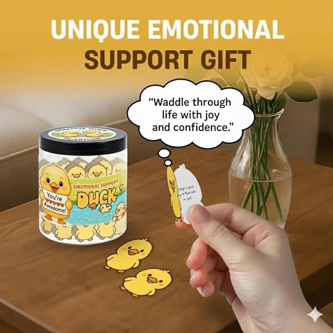 Positive Duck Jar with 60 Daily Affirmation Cards, Emotional Support Gift, Duck Gift for Women, Birthday for Girls, Inspirational Gifts for Women, Back to School Student Present
