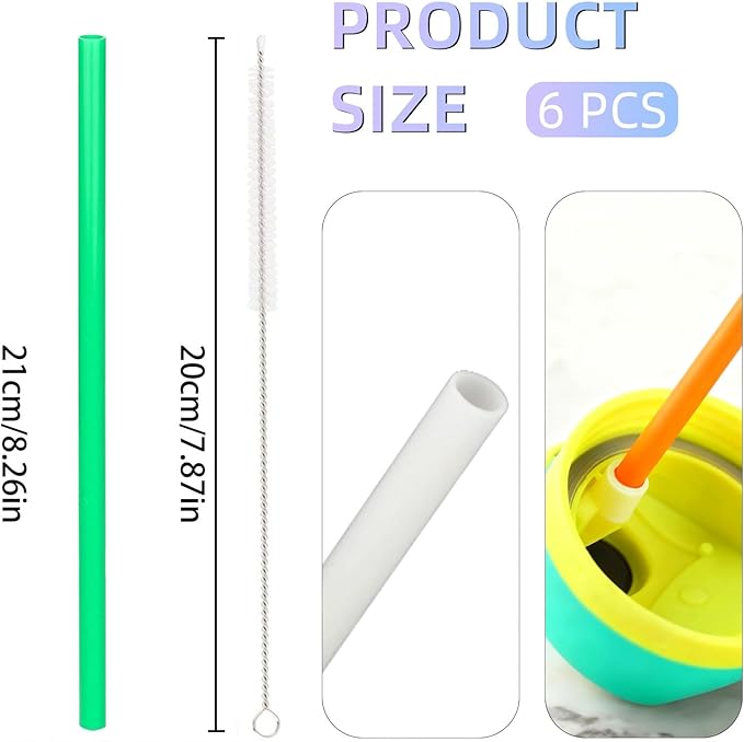 Replacement Straw for Owala Water Bottle 24 oz 32 oz, 6PCS Reusable Plastic Straws Compatible With Owala Water Bottle，BPA-FREE Straws and 1 Cleaner Brush